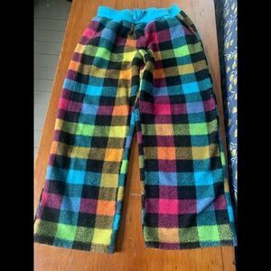 Neon plaid fleece pajama pants L